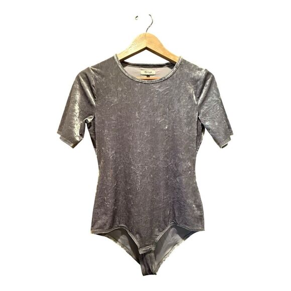 Madewell Tops - Madewell Crushed Velvet Short-Sleeve Bodysuit Silver/Gray Size M